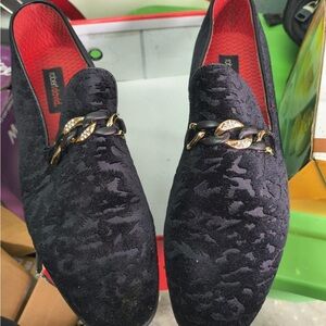 Elegant Black Loafers with Gold Chain by Robert David